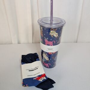 Vera Bradley Catnip Christmas Acrylic Tumblr With Straw And Crew Socks Set